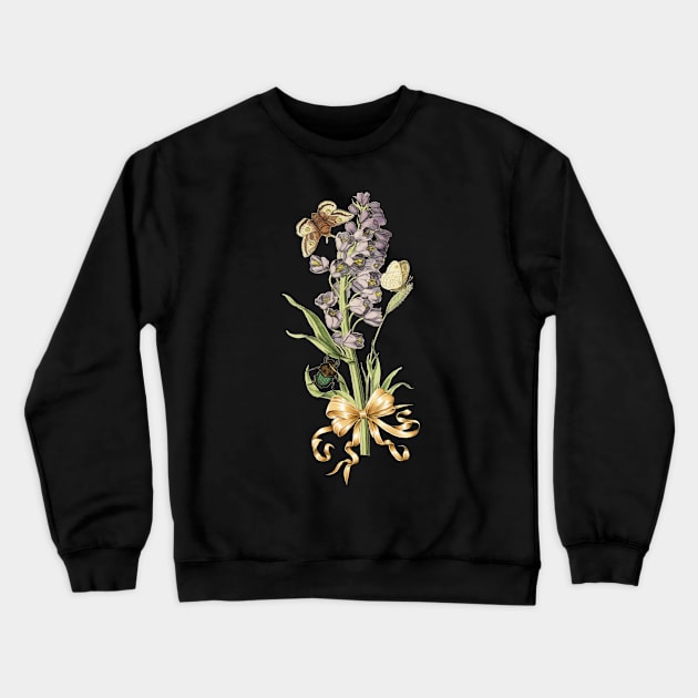 Flower with Insects and Ribbon, Cottagecore Aesthetic Illustration Crewneck Sweatshirt by Biophilia